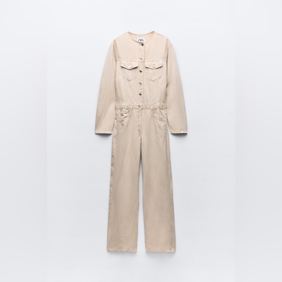 ZARA NWT LONG FLOWY LINEN BLEND JUMPSUIT - Picture 6 of 9